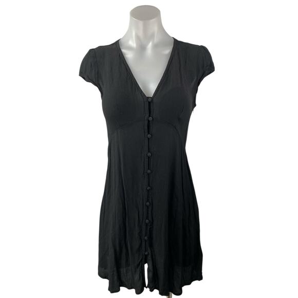 GAP Black Button Down V Neck Short Cap Sleeves Mini A-Line Shirt Dress Size 4 - Picture 1 of 4